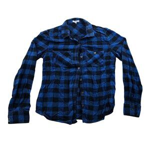 Maurices Womens Shirt Small Long Sleeve Plaid Button Up Blue Black Flannel Y2K